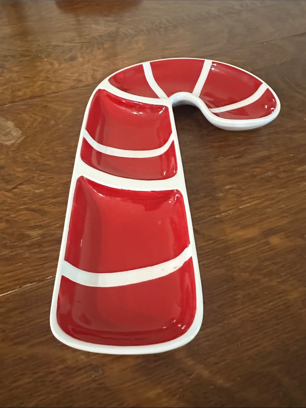 St Nicholas square Candy Cane Shaped Red & White Divided Serving Dish